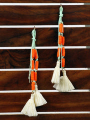 Priyaasi Prita Orange and White Tassel Earrings