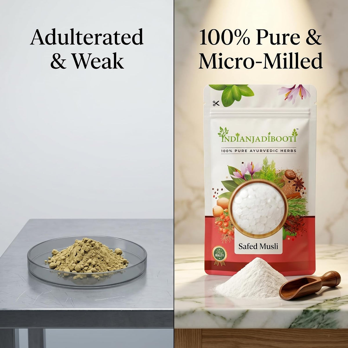 IndianJadiBooti Pure Safed Musli Powder (100g Pack Of 2) | Chlorophytum Borivilianum | Premium Ayurvedic Herb for Physical Strength & Muscle Recovery | 100% Natural Jadi Booti | FSSAI Licensed