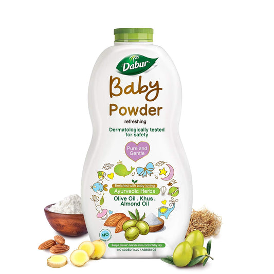 Dabur Baby Powder: Talc and Asbestos Free | With Oat Starch, Arrowroot Powder & Amba Haldi | Hypoallergenic & Dermatologically Tested with No Paraben & Phthalates - Pack of 150 g