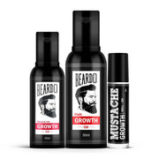 BEARDO Mustache Growth Roll On 8ml with Beard & Hair Growth Oil 50ml + 30ml | Beard Growth Kit for Men, Hair Regrowth Oil, Patchy Beard Filler, Thick & Strong Beard Combo (Pack of 3)
