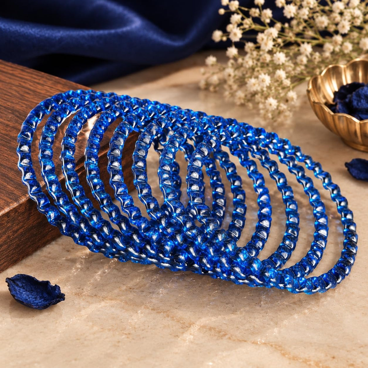 NMII Trendy Lheriya Glass Kada Set For Women & Girls | Sparkling Crystal Spiral Bangles | Designer Chudi | Kanch Ki Churi | Bridal Kangan | Wedding, Diwali, Festival & Party - Set Of 8