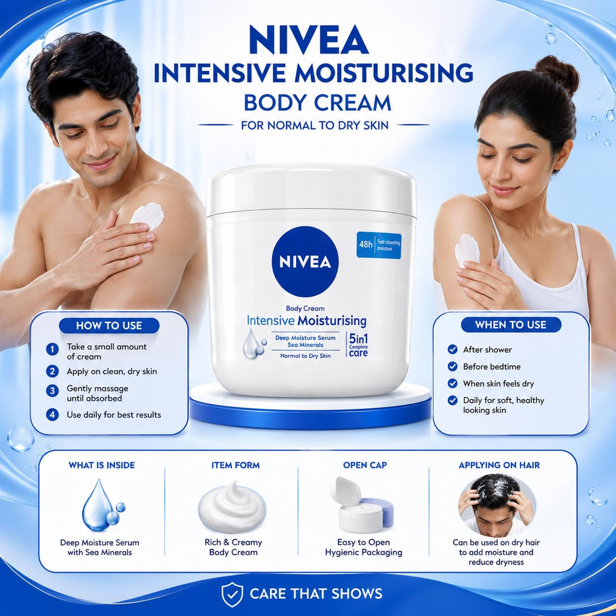 NIVEA Intensive Moisturising Body Cream with Deep Moisture Serum & Sea Minerals, 48H Fast-Absorbing Moisture, for Normal to Dry Skin, 400 ml