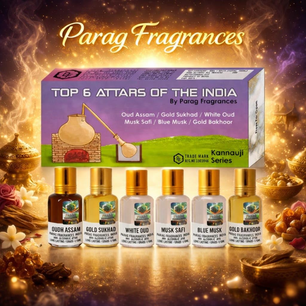Parag fragrances Top Attars Collection Of India/Alcohol Free Attar Gift Pack (Top 6 Attars Of India, Oudh,White Oud,Musk Safi, Unisex Adult, Liquid)