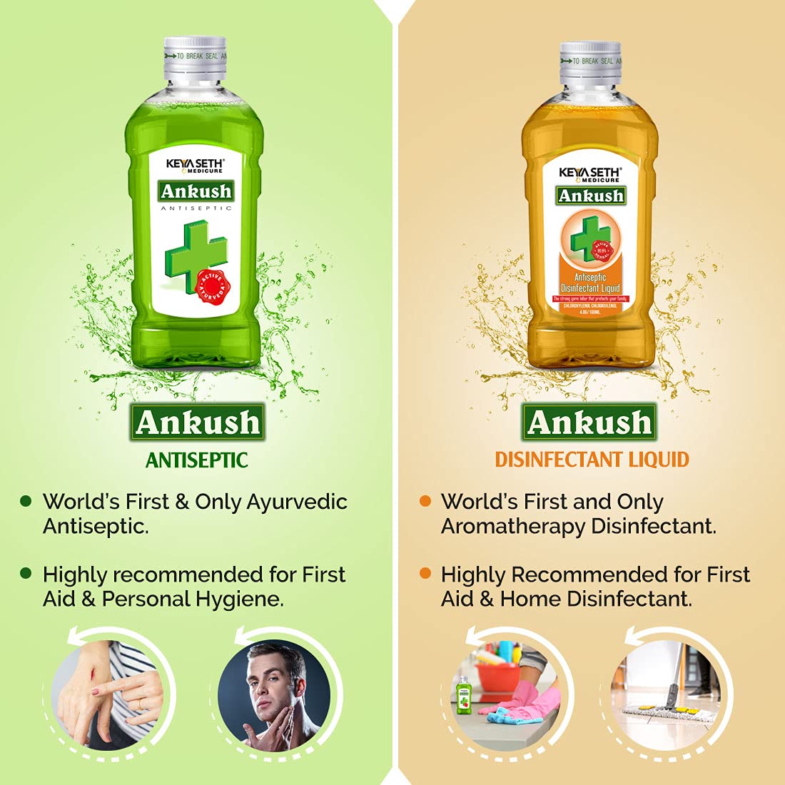 Keya Seth Aromatherapy, Ankush Ayurvedic Antiseptic Liquid, No Burning Sensation for First Aid & Personal Hygiene, Enriched with Neem, Tulsi, Lavender & Rose Essential Oil 100ml (Pack of 1)