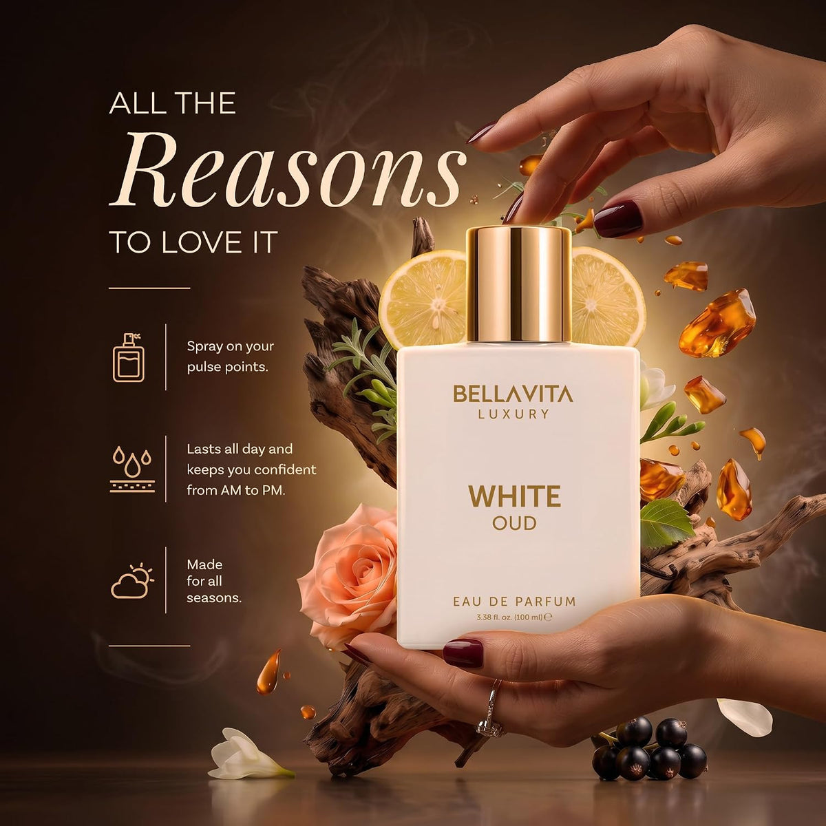 Bella Vita Luxury Unisex White Oud Eau De Parfum Liquid Perfume & With Orange, Fressia & Tobacco|Woody Long Lasting Edp Fragrance Citrus Scent, 100 Ml (Pack Of 2), 200 Millilitres