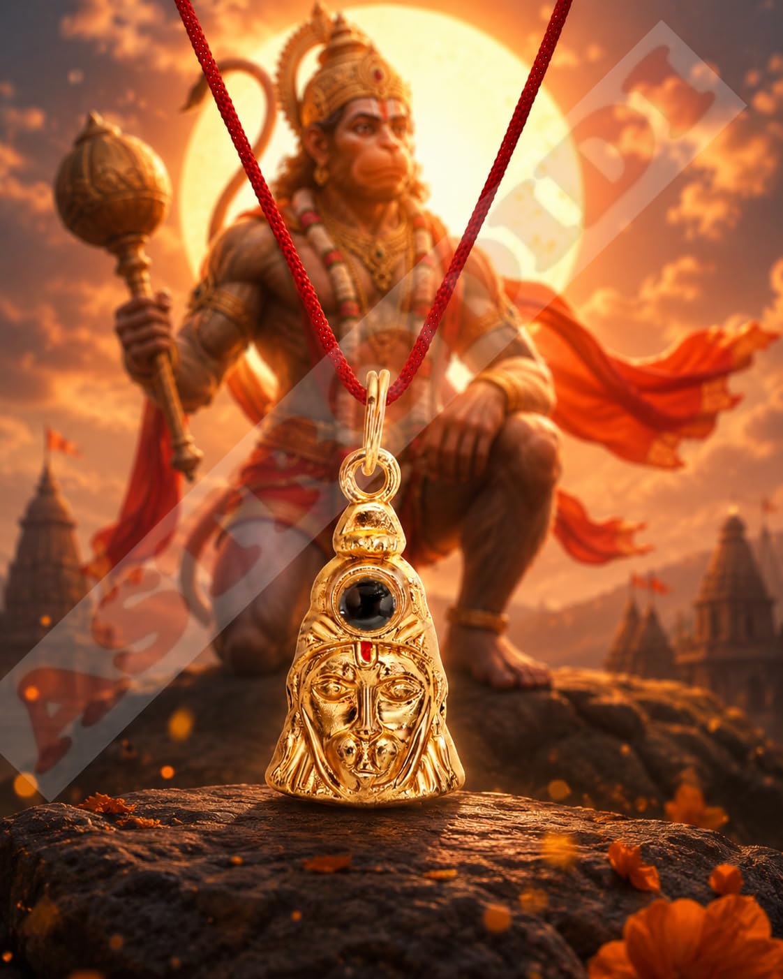 ASTRODIDI Shri Hanuman Chalisa Yantra Pendant | Gold Plated Locket with Nano-Inscribed Hanuman Chalisa | Divine Protection & Blessings Kawach with Red Thread for Wearing