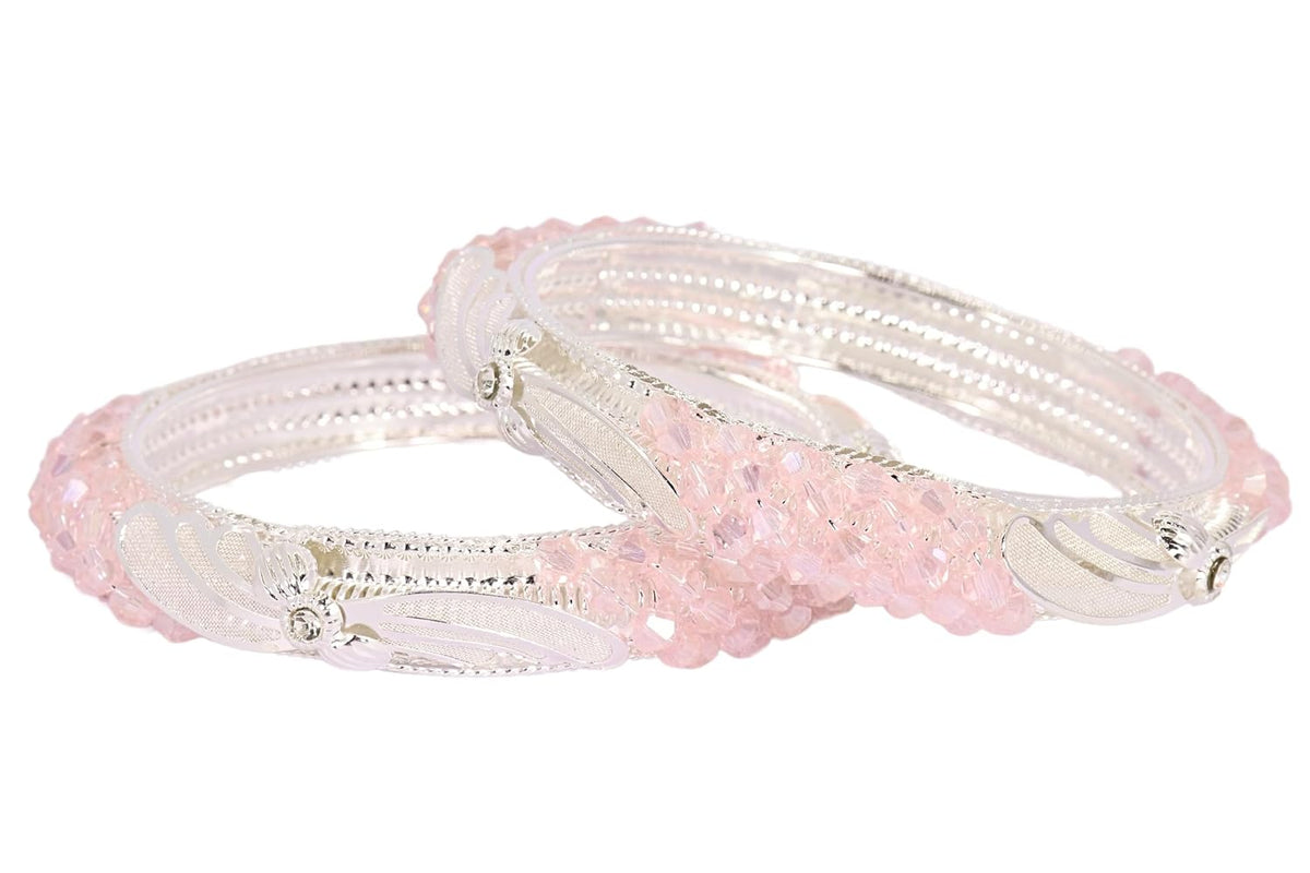 NMII Stylish White Pearls & Alloy Metal American Diamond Bangles Kada Set For Women and Girls | Fancy Women's Kada | Girls' Bangles Bracelet | Kada Set For Wedding, Party, Occasion Wear-Set of 2