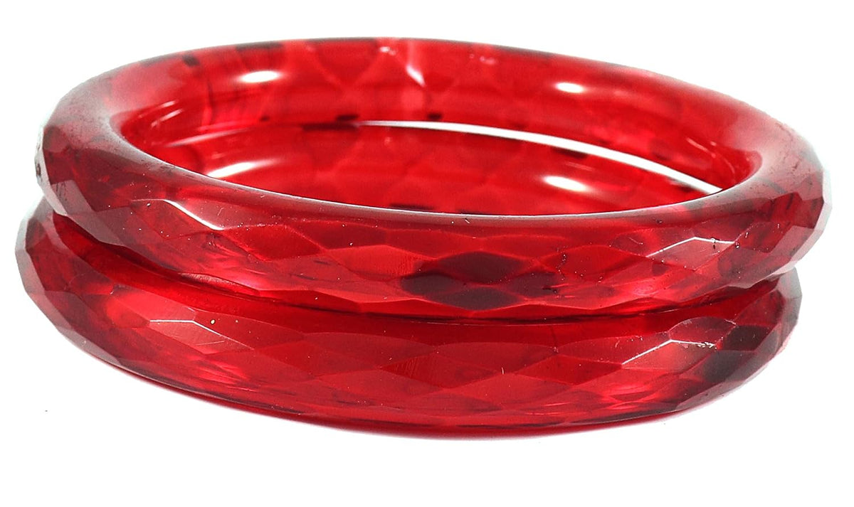 NMII Glass with Diamond Cutting Pattern Round Shape Glossy Kada set for Women and Girls, (Red_2.6 Inches), Pack Of 2 Kada set