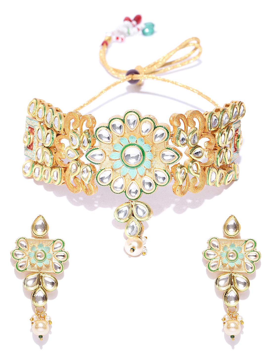 Priyaasi Kundan Studded Gold Plated Choker Necklace Set for Women with Earrings | Traditional Jewellery Set for Women