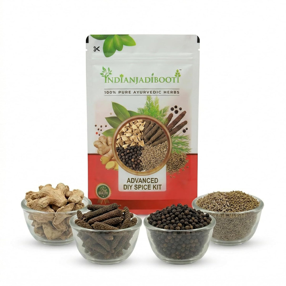IndianJadiBooti Advanced Trikatu DIY Spice Kit – Raw Sonth, Pippali, Black Pepper, Jeera & Ajwain – Whole Spices for Digestion, Metabolism & Bloating Relief