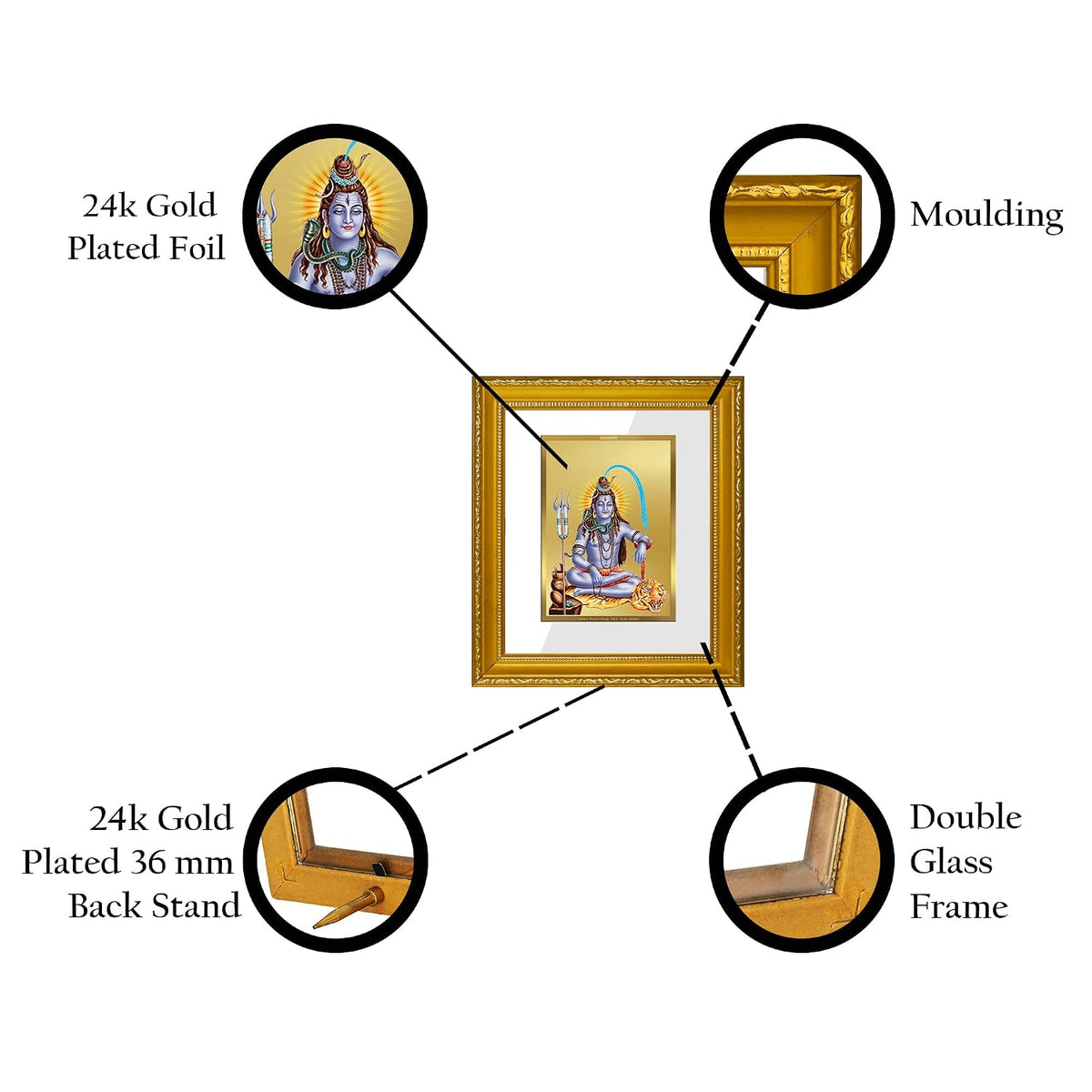 Diviniti Shiva Gold Plated Wall Photo Frame, Table Décor| DG Frame 101 Size 1 and 24K Gold Plated Foil| Religious Photo Frame Idol For Pooja, Gifts Items (13.5 CM X 15.5 CM)