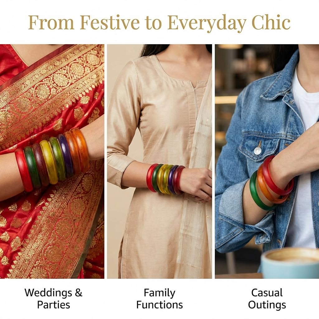 NMII Beautiful Matte Finish Transparent Multicolor Glass Kada for Women & Girls on Different Occasions