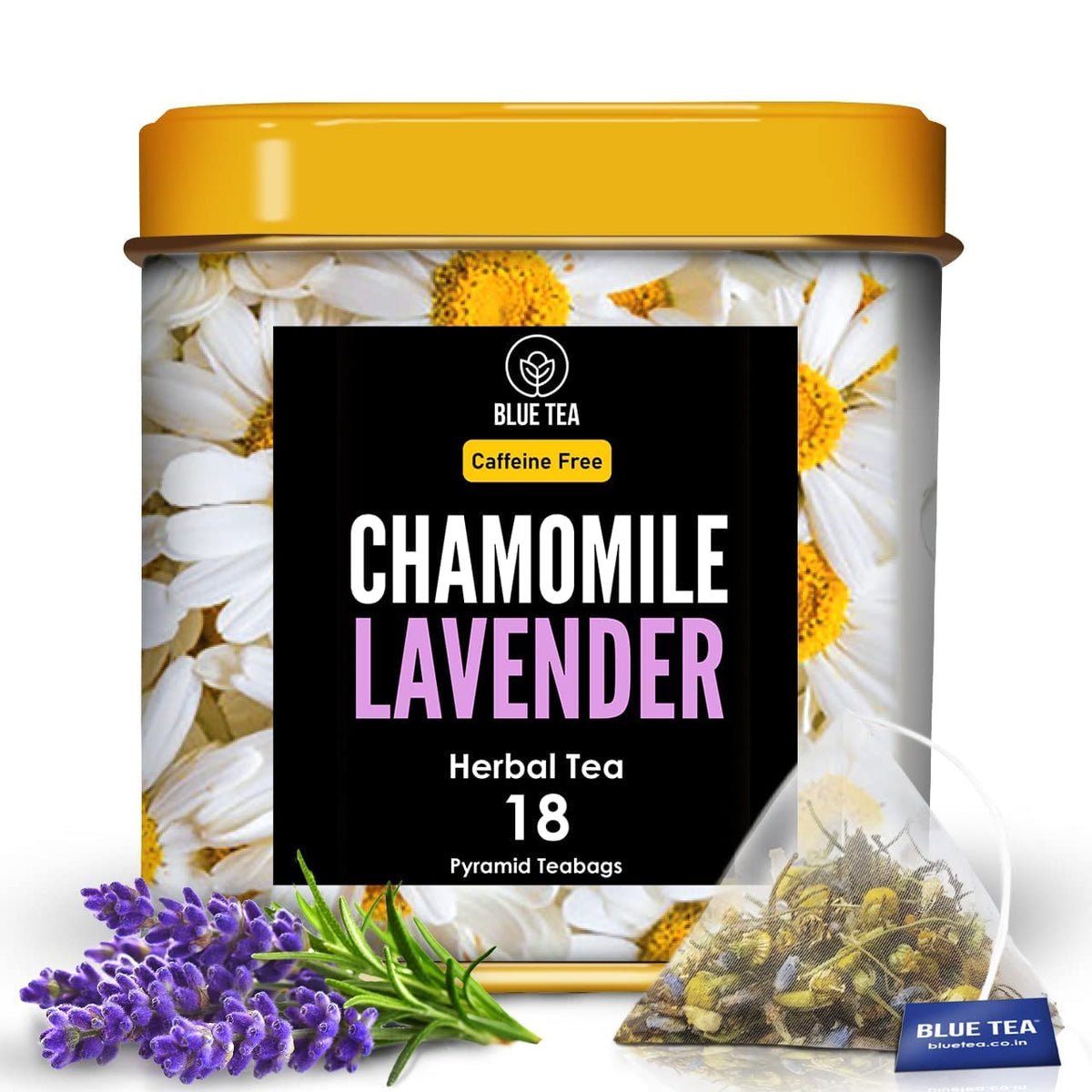 BLUE TEA - Chamomile Lavender Tea - 18 Tea Bags - Plant Based | SLEEP TEA | Herbal Tea - Caffeine Free - Flower Based - Non-Bitter | Premium Tin Pack