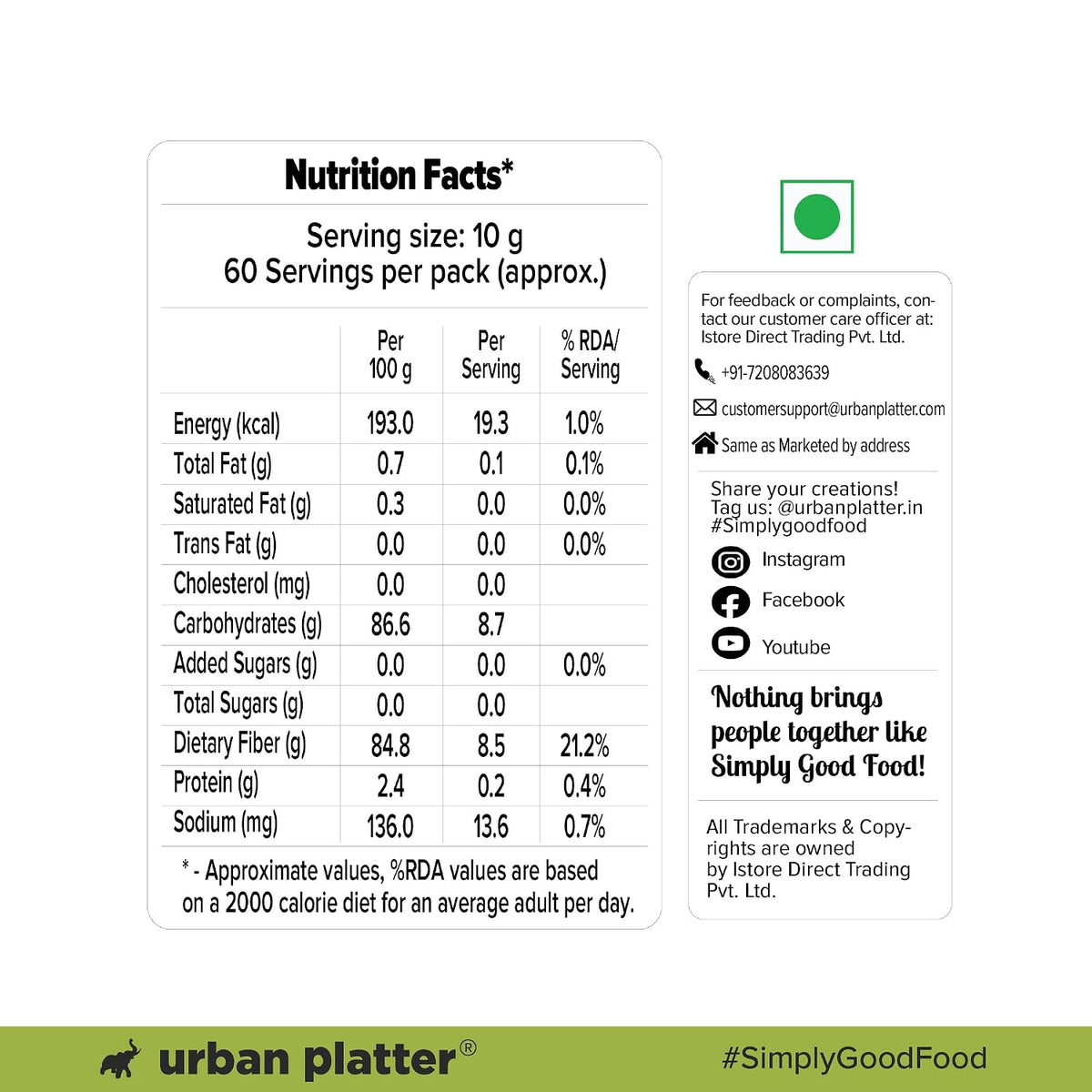 Urban Platter Isabgol Powder, 600g (Finely Milled Psyllium Husk, Rich in Dietary Fibre, Supports Digestive Health, Nature's Soluble Fibre)