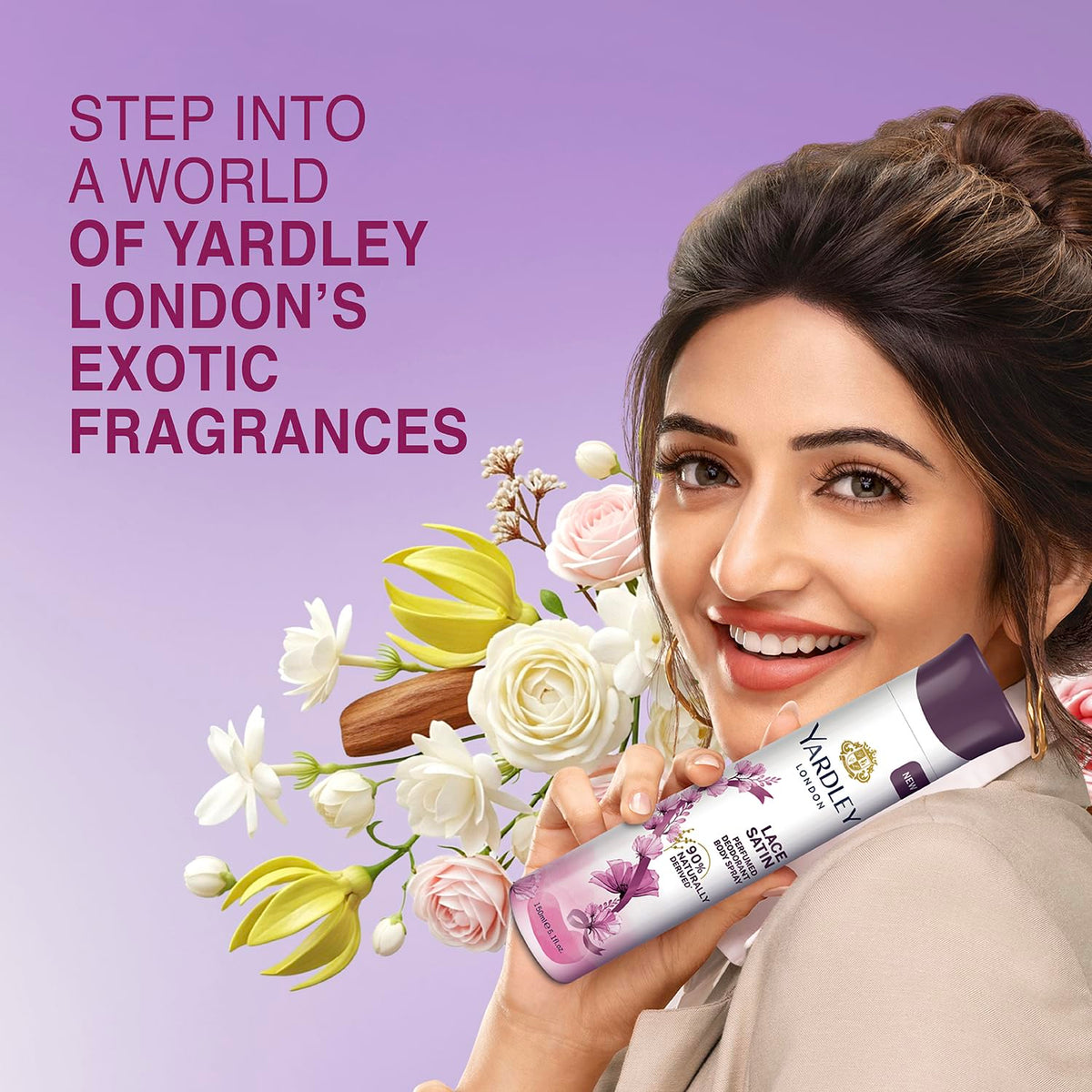 Yardley London Lace Satin Perfumed Deodorant Body Spray| Fresh Floral Scent| 90% Naturally Derived| Deo Spray| Body Deodorant for Women| 150ml