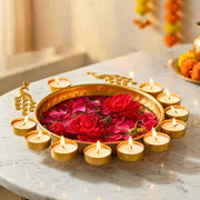 DSH Urli Bowl Handcrafted Bowl for Flowers and T- Light Candles Table Decor Diwali Home Decor Decoration. (Peacock Urli).