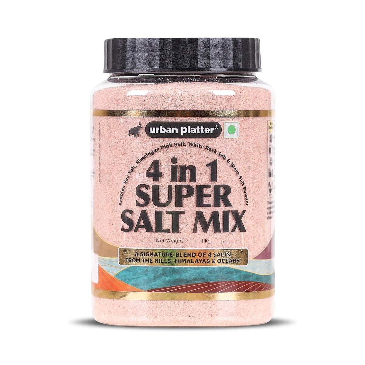 Urban Platter 4 in 1 Super Salt Mix, 1kg (Pink Himalayan Salt, White Rock Salt, Black Salt & Arabian Sea Salt | Signature Blend of Origin Salts | Everyday Cooking Essential)