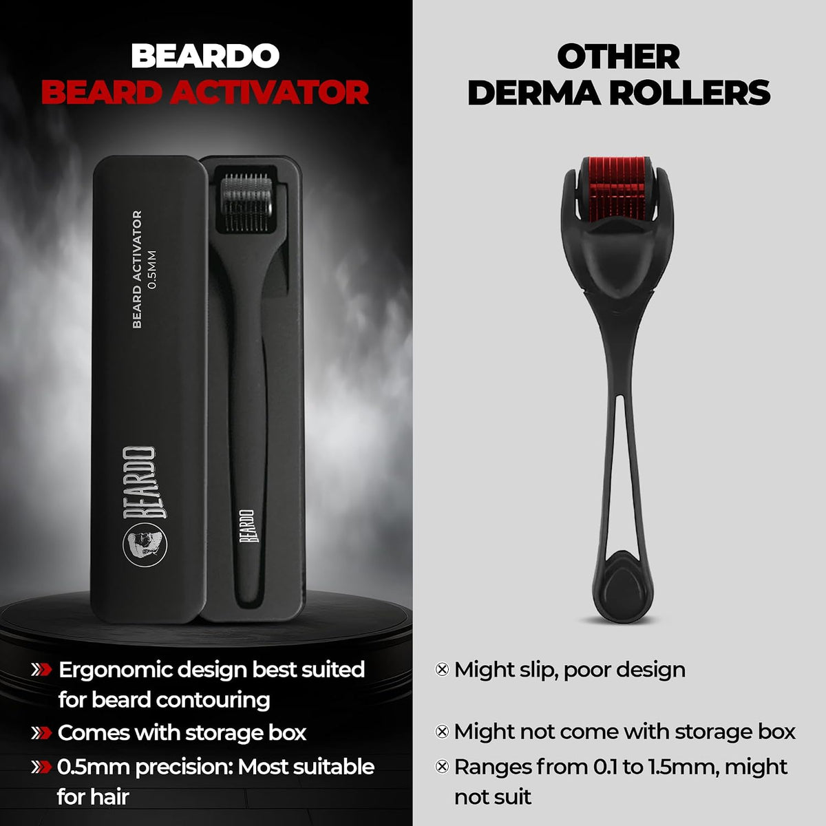 Beardo Derma Roller For Hair Growth 0.5 mm with 540 Chromium Needles | Reverse Signs of Aging | Dermaroller Increases Collagen production Repairs Damaged Hairs | For Hair Fall, Thickening