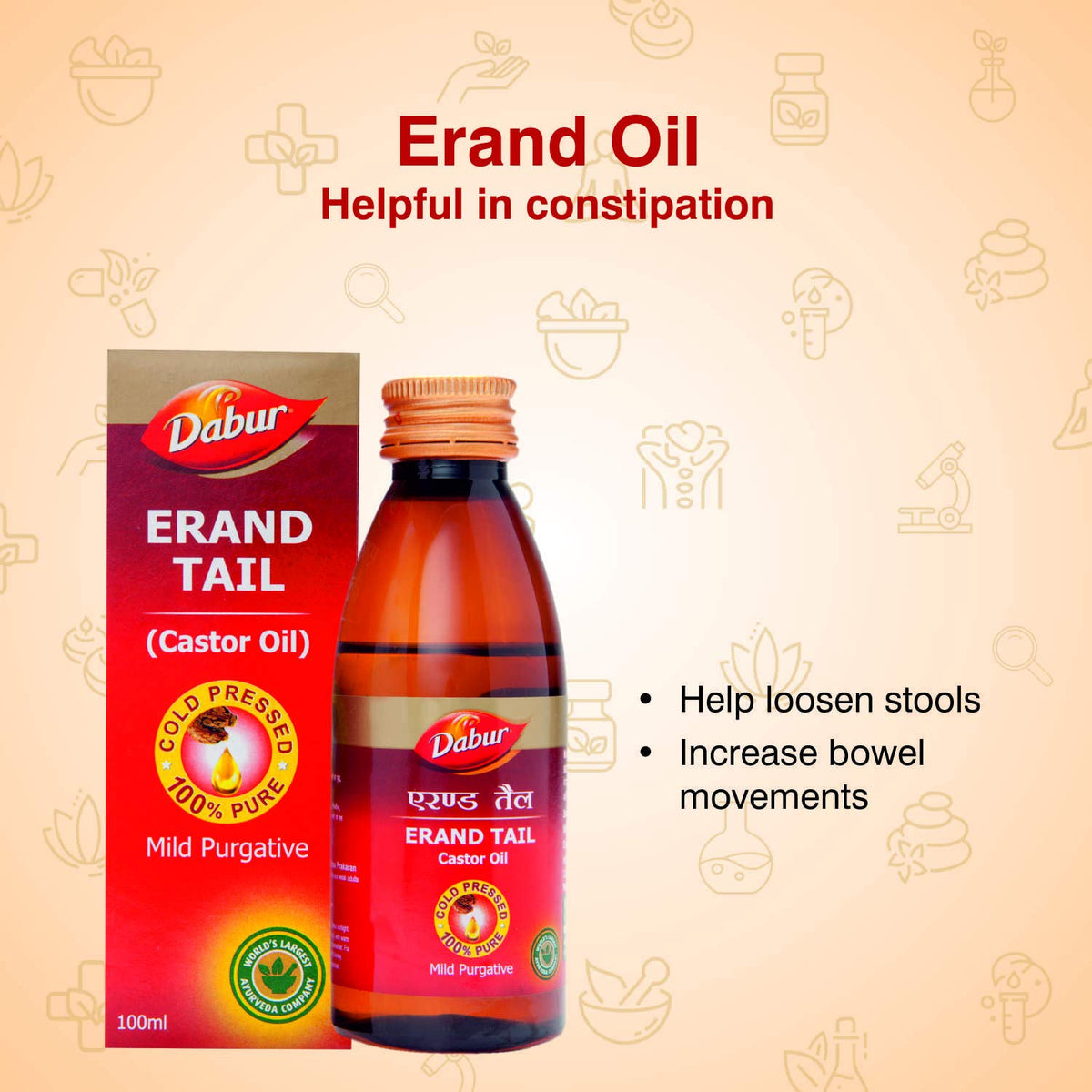 Dabur Erand Tail Pure Cold Pressed Castor Oil Provides Effective Relief From Constipation - 100 Ml