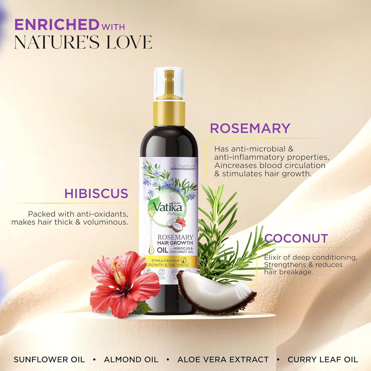 DABUR Vatika Rosemary Hair Growth Oil With Hibiscus & Coconut Oil - 100Ml | Stimulates Hair Growth And Thickness | Reduces Hair Fall | Co-Created With Dermatologist | No Mineral Oil |Animal Test Free
