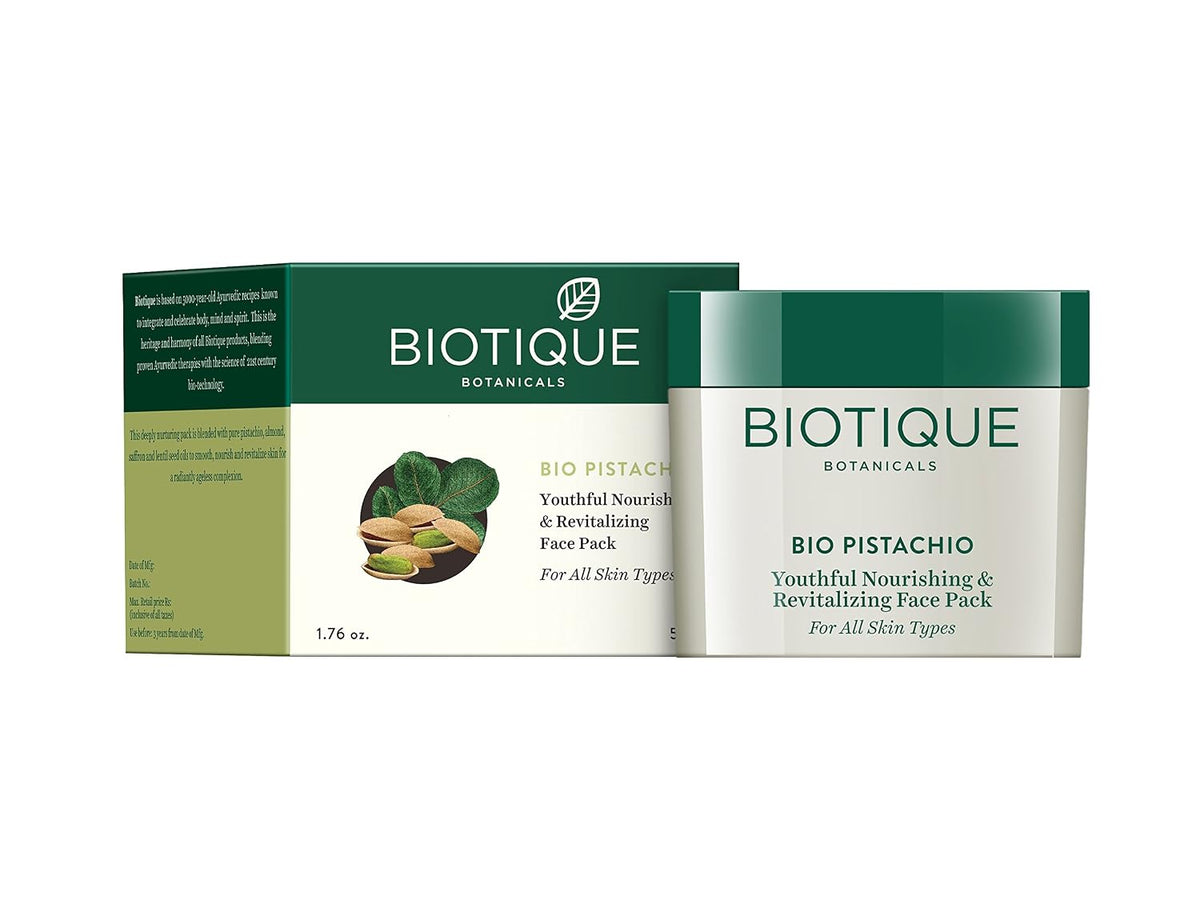 Biotique Bio Pistachio Ageless Nourishing and Revitalizing Face Pack for All Skin Types, 50g