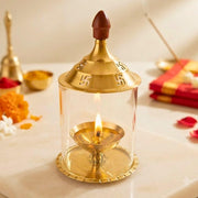 DSH Brass Akhand Diya Decorative Brass Glass Oil Lamp and Tea Light Holder for Diwali Pooja and Gift Item. (S)
