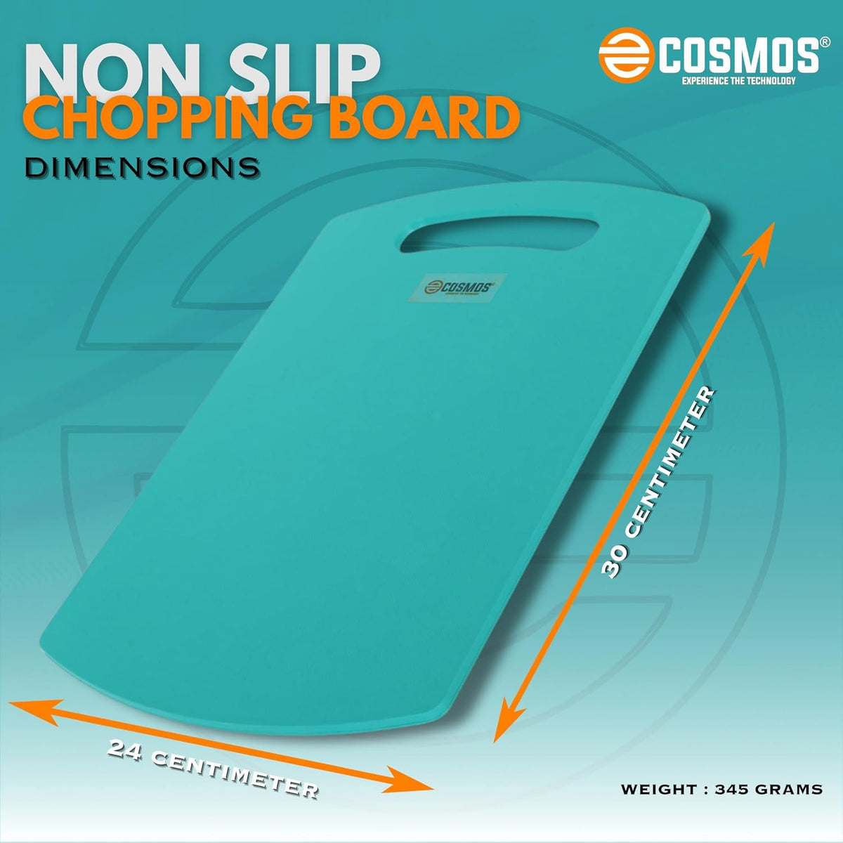 E-COSMOS® Plastic Cutting/Chopping Board for Kitchen, Heavy-Duty & Durable Kitchen Board for Vegetable and Meat Chopping, Anti-Slip Grip, Easy to Clean (Turquoise) (34L X 22W)