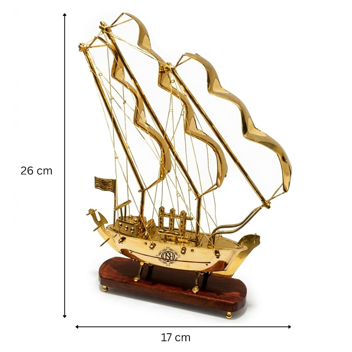DSH Pure Brass Ship with Wooden Base Showpiece Item Perfect for Home Decoration and Gifting. (10 Inch)
