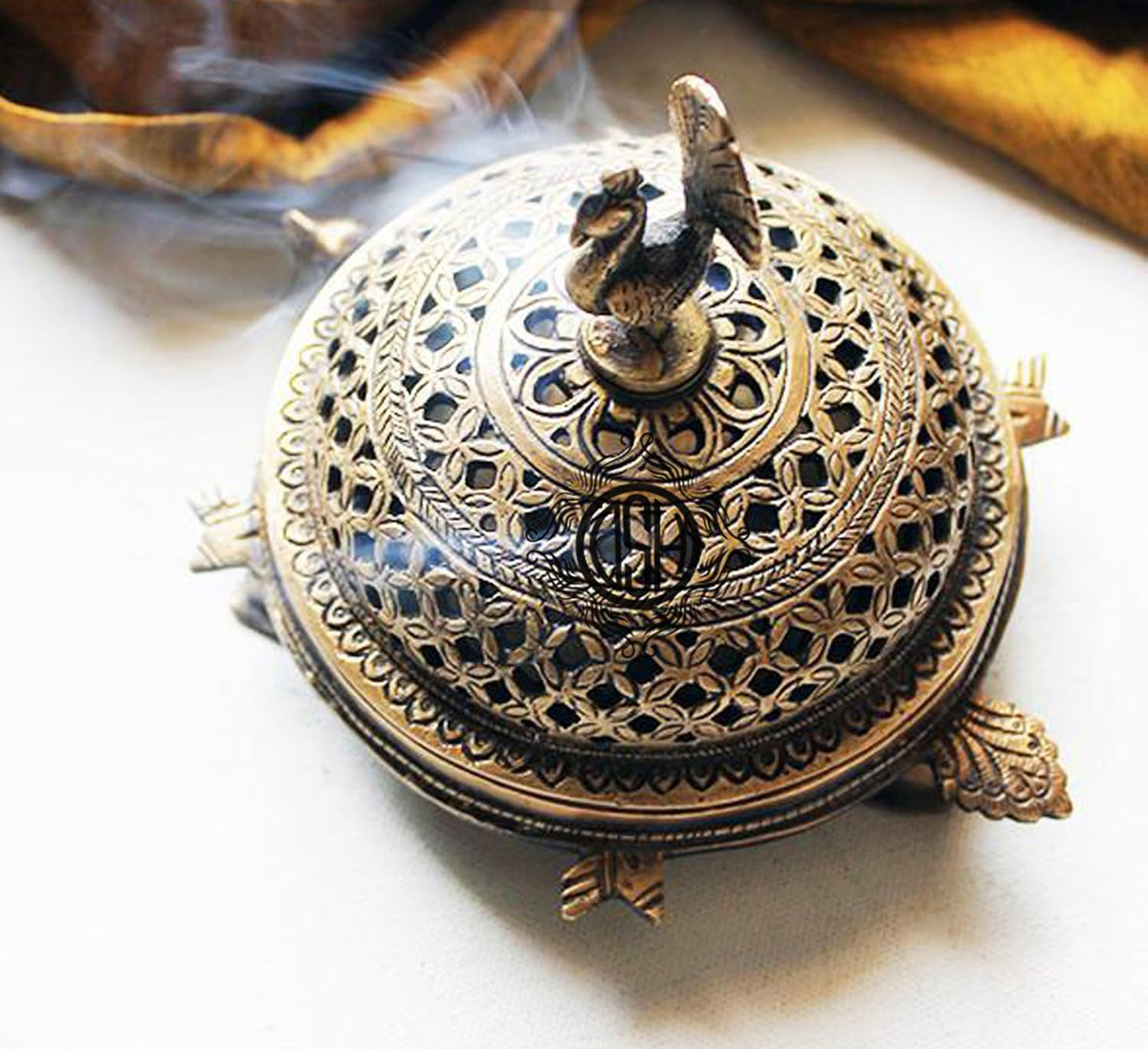 DSH Brass Peacock Tortoise Dhoop Dani Incense Burner for Puja Traditional Loban Burner Dhoop Holder for Home, Temple, Office, Meditation