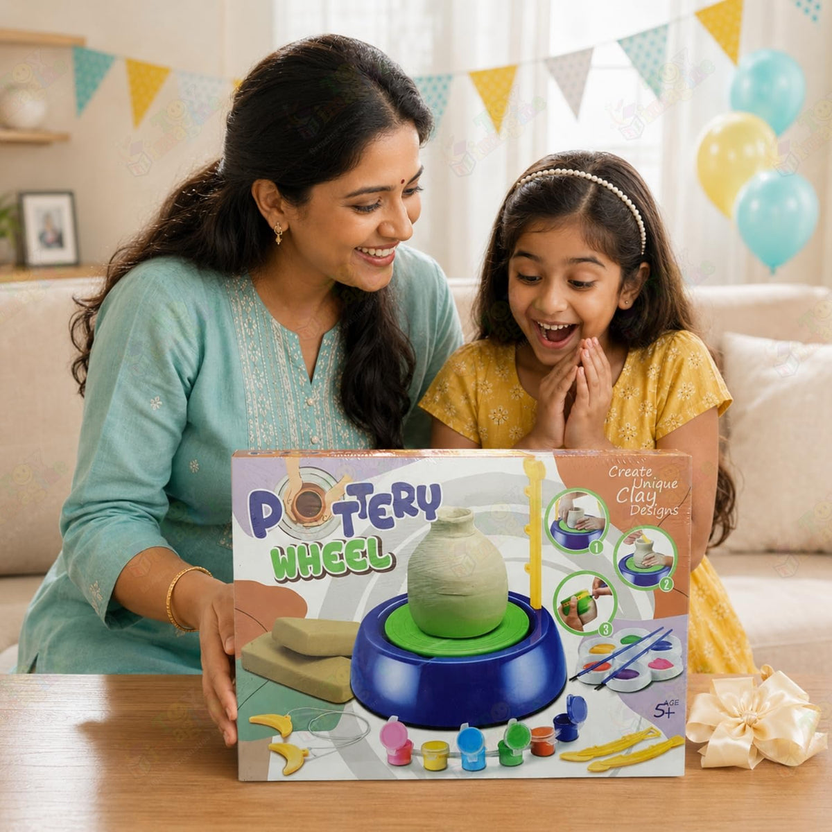 Toy Imagine Kids Pottery Wheel Kit – DIY Battery Operated Pottery Making & Painting Set with Modeling Clay, Sculpting Tools, Arts & Crafts Pot Maker for Boys & Girls Age 5+, Indoor Outdoor Activity, Diwali Gift