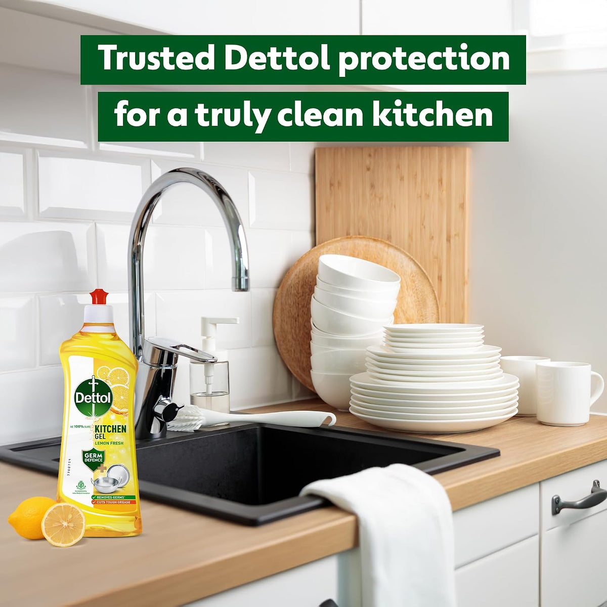 Dettol Dishwash liquid and Kitchen Gel | Cuts Tough Grease | Remove germs | Lemon Fragrance | 750ml (Bottle)