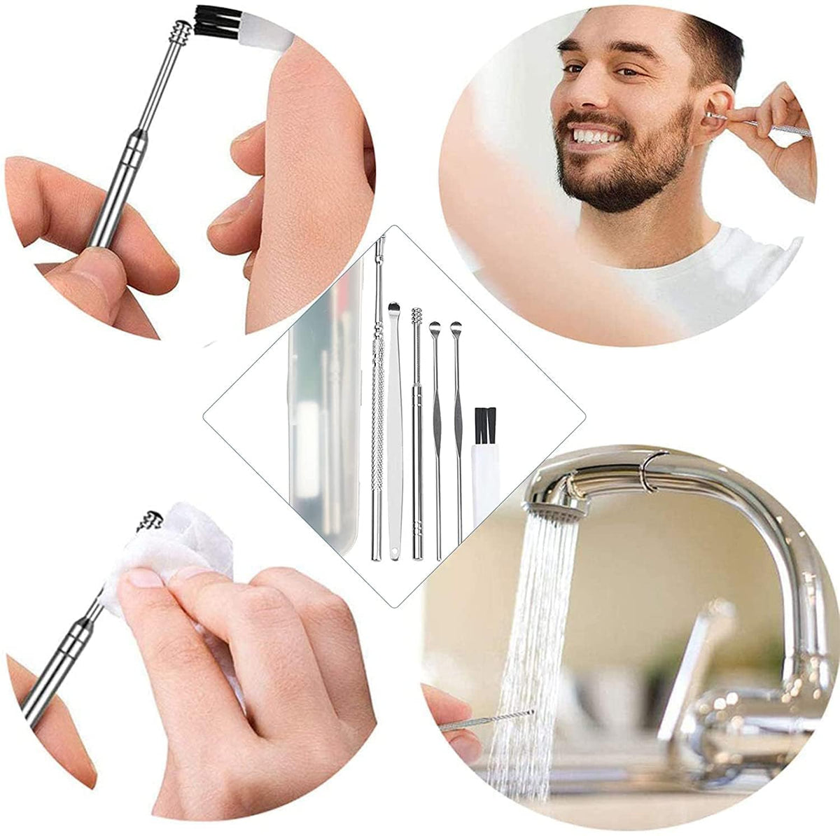 E-COSMOS® Ear Wax Cleaner - Resuable Ear Cleaner Tool Set with Storage Box - Ear Wax Remover Tool Kit with Ear Curette Cleaner and Spring Ear Buds Cleaner - 6 Pc, (EarCleaner6Pcs)