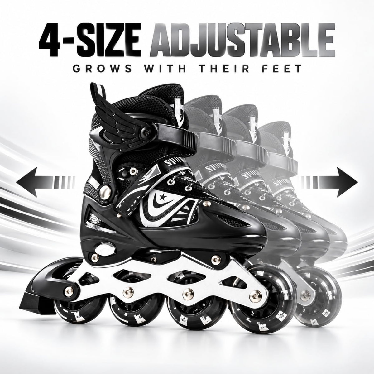 Toy Imagine Adjustable Inline Skates for Kids & Adults, Ages 6-18, Black