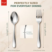 Parage Tiara Stainless Steel Spoon Fork Set of 12, 6 Dinner Spoons 6 Dinner Forks with 2mm Thickness Heavy Gauge Cutlery Set, Mirror Finish Tableware for Home Kitchen Dining