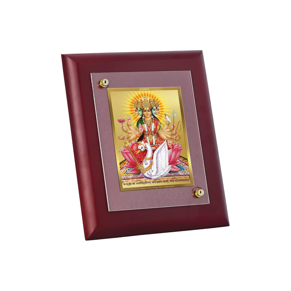 DIVINITI 24K Gold Plated Maa Gayatri Photo Frame | Premium Religious Gift & Spiritual Home Decor | MDF Gold Foil Frame for Pooja Room, Mandir, Wall & Gifting | 16 x 13.5 CM