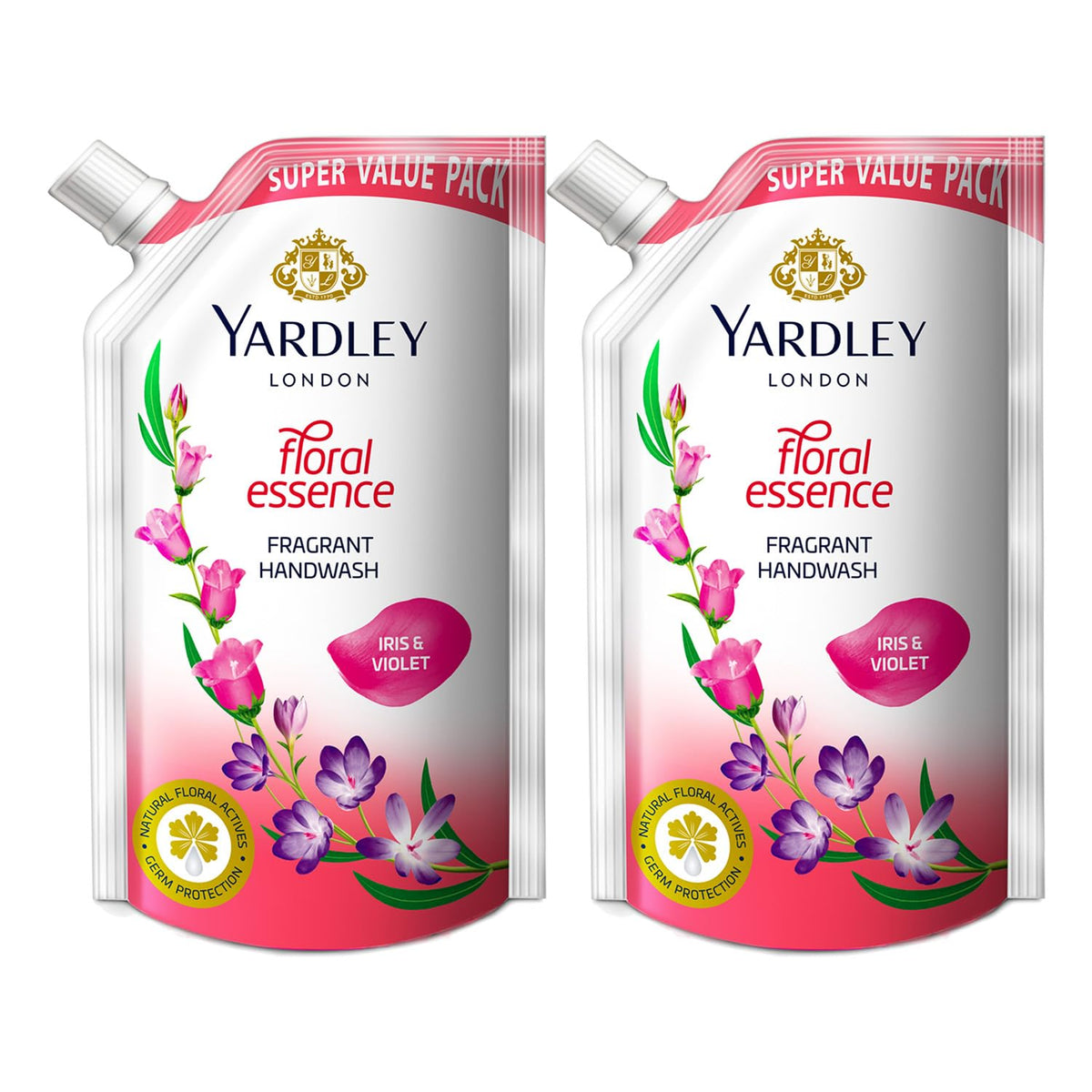 Yardley London Floral Essence 600ml or above Pack of 2 Fragrant Handwash| Infused with Natural Floral Actives| Iris & Violet| Germ Protection| For Soft & Fragrant Skin