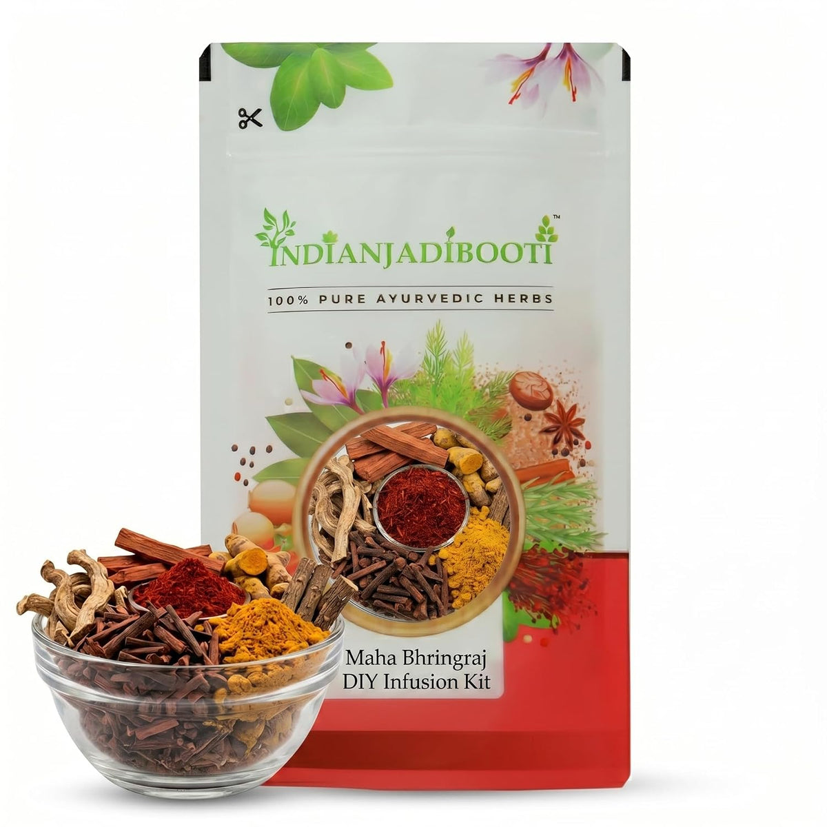 IndianJadiBooti Pure Maha Bhringraj Raw Herbs Mix | Traditional DIY Ayurvedic Botanical Kit for Scalp Vitality, Root Nourishment & Holistic Hair Resilience (100g)