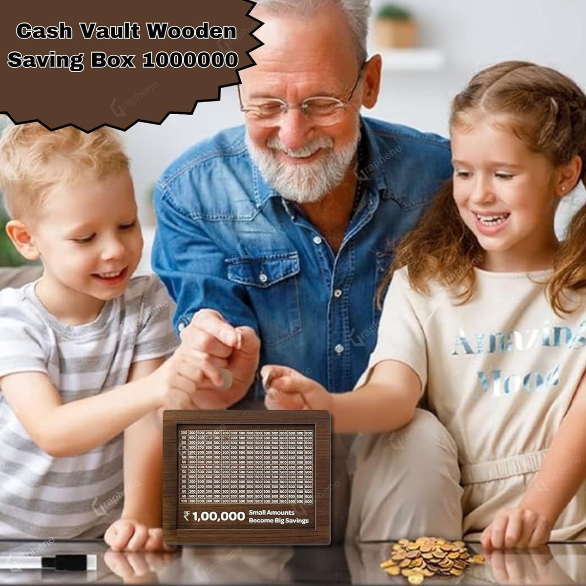 NMII Wood Wooden Piggy Bank for Jewellery Saving | Trendy Money Saving Gullak for 100000 | Wooden Gullak, Coin Box with Carved Design, Savings Box, Mini Bank, Donation Box, Smart Money Box-Pack of 1