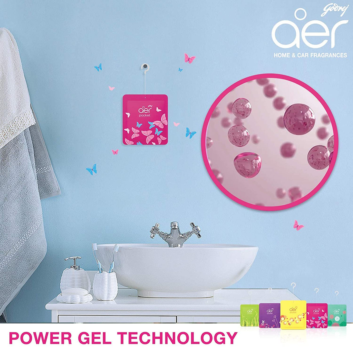 Godrej aer Power Pocket Bathroom Freshener – Berry Rush (10g) | Lasts up to 30 days | Germ Protection