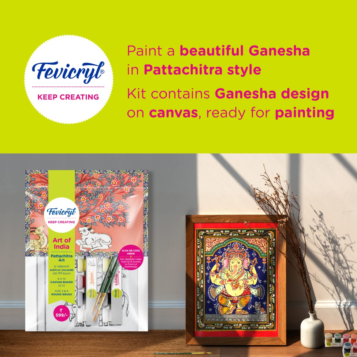 Fevicryl DIY Self Painting Art of India Kit & Pidilite All in One Artist Canvas Kit