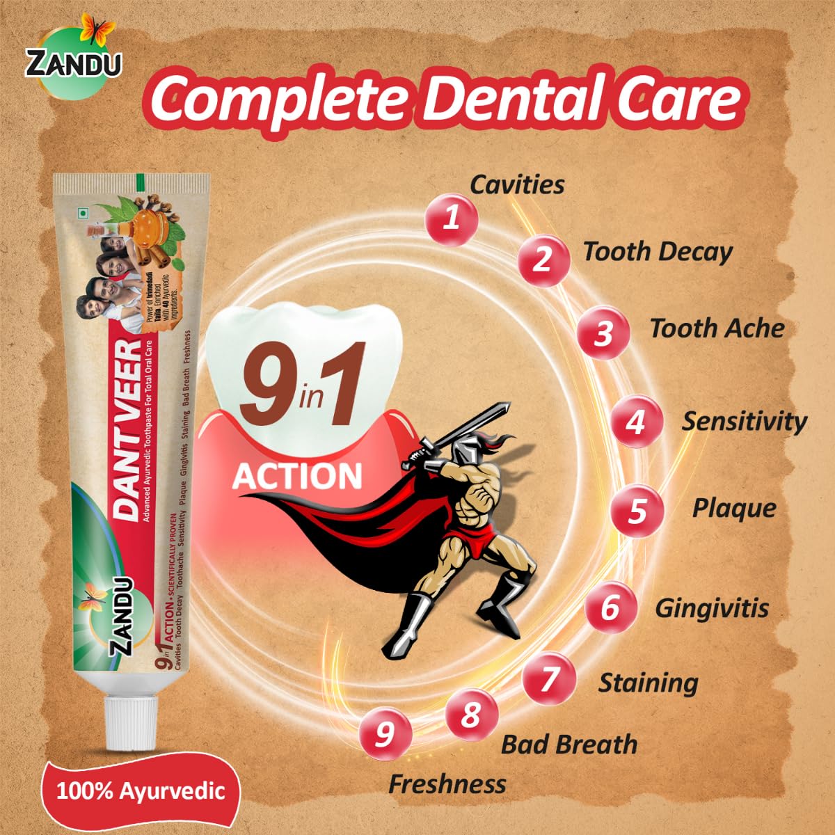 Zandu Dantveer, 400g, India’s 1st Ayurvedic toothpaste with Irimedadi oil | Scientifically proven formula |Fights 9 dental problems