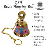 DSH Handcrafted Brass Temple Hanging Bell with Chain Home Mandir Decoration Ghanti for Pooja with Deep Sound (Pink, H-4 Inch)