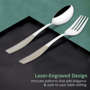 Parage 12 Pieces Stainless Steel Premium Cutlery Set for Home & Kitchen, Luxury Dining Tableware Small Spoon & Fork Gift, Laser Chammach Set, Silver Dazzle Design (6 Dinner Spoons & 6 Dinner Forks)