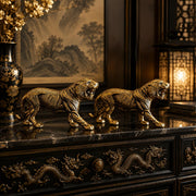 KridayKraft Golden Metal Antique Tiger 2 Pcs Set/Jaguar/Panther/Sher Figurine Table Top Decorative,Feng Shui & Vanstu,Animal Showpiece Figurines. Set of 2 pcs