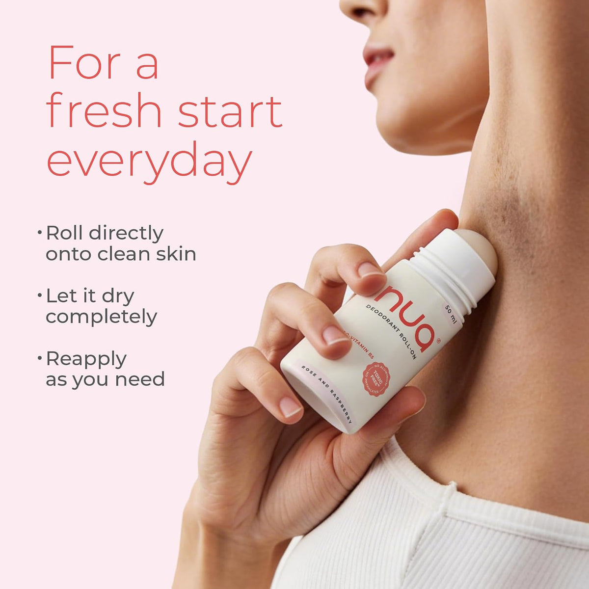 Nua Deodorant Roll-On (Rose & Raspberry) | Skin-safe | Protects Skin Barrier | Prevents Odour | No Aluminium No Pthalates | 50 ml