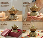 DSH Flower Design Dhoop Dani Brass Dhuna Loban Burner Round Dhooni Home Office Table-Top Incense Holder for Loban.