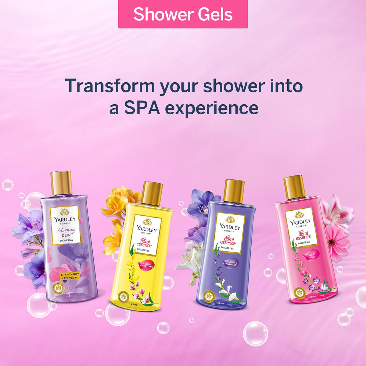 Yardley London| Shower Gel| Floral Essence| With Natural Floral Oils Of Iris & Violet| No Parabens| No Silicones | 250ml