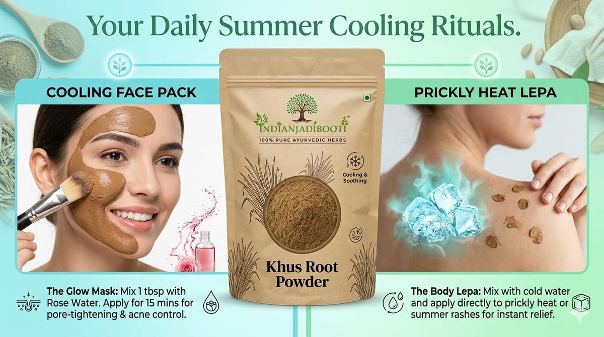 IndianJadiBooti Pure Khus Root Powder (Vetiver) for Glowing Skin, Acne Control, Prickly Heat Relief & DIY Ubtan - Raw Herbal Face Pack & Skin Treatment Mask (250 Grams)