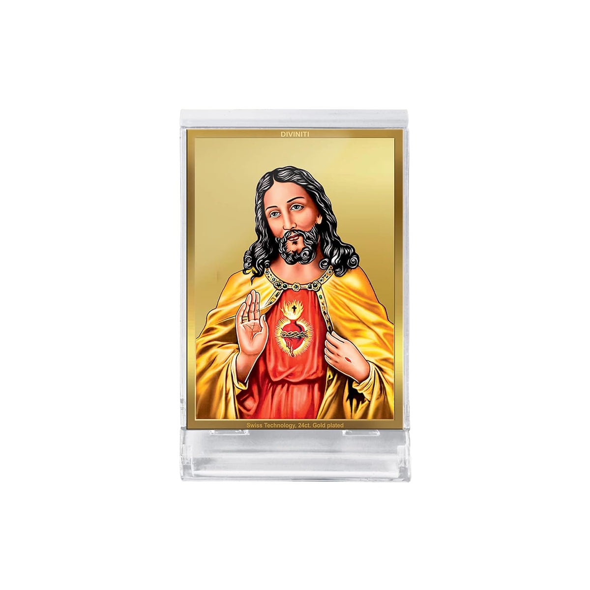 DIVINITI 24K Gold Plated Religious Car Dashboard Frame | Premium God Idol Frame for Car, Home Mandir & Office Table | Spiritual Gift, Decorative Showpiece | Jesus Christ