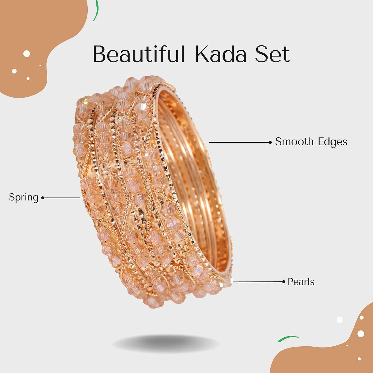 NMII Alloy Metal Bangles Set For Girls & Women Studded Pearls and Chain | Stylish Bangles Bracelet | Fancy Metal bangles | Women's Jewellery | (Pack of 4)